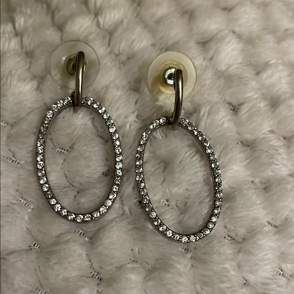 Sterling Silver Diamond Oval Hoop pierced Earrings